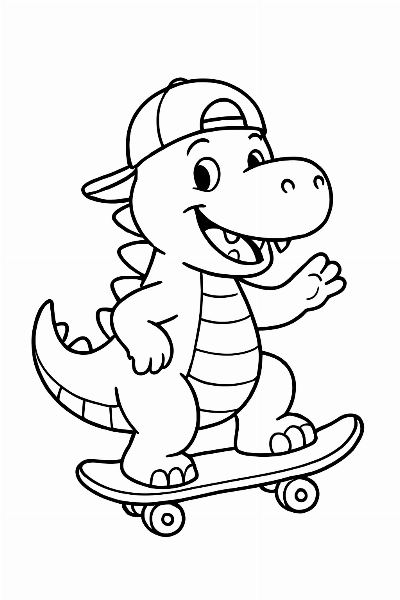 Desenho de Dinossauro Andando de Skate para Colorir
