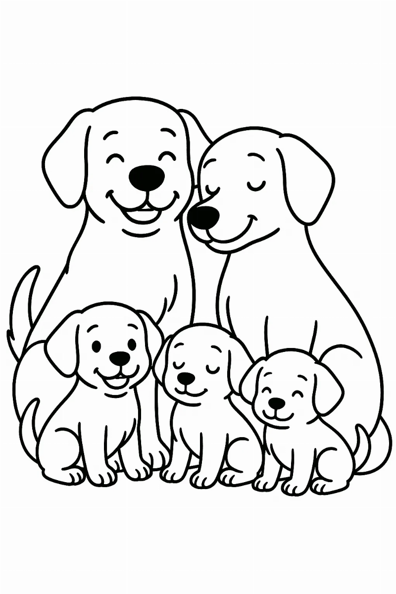 Desenho de Família de Cachorros para Colorir