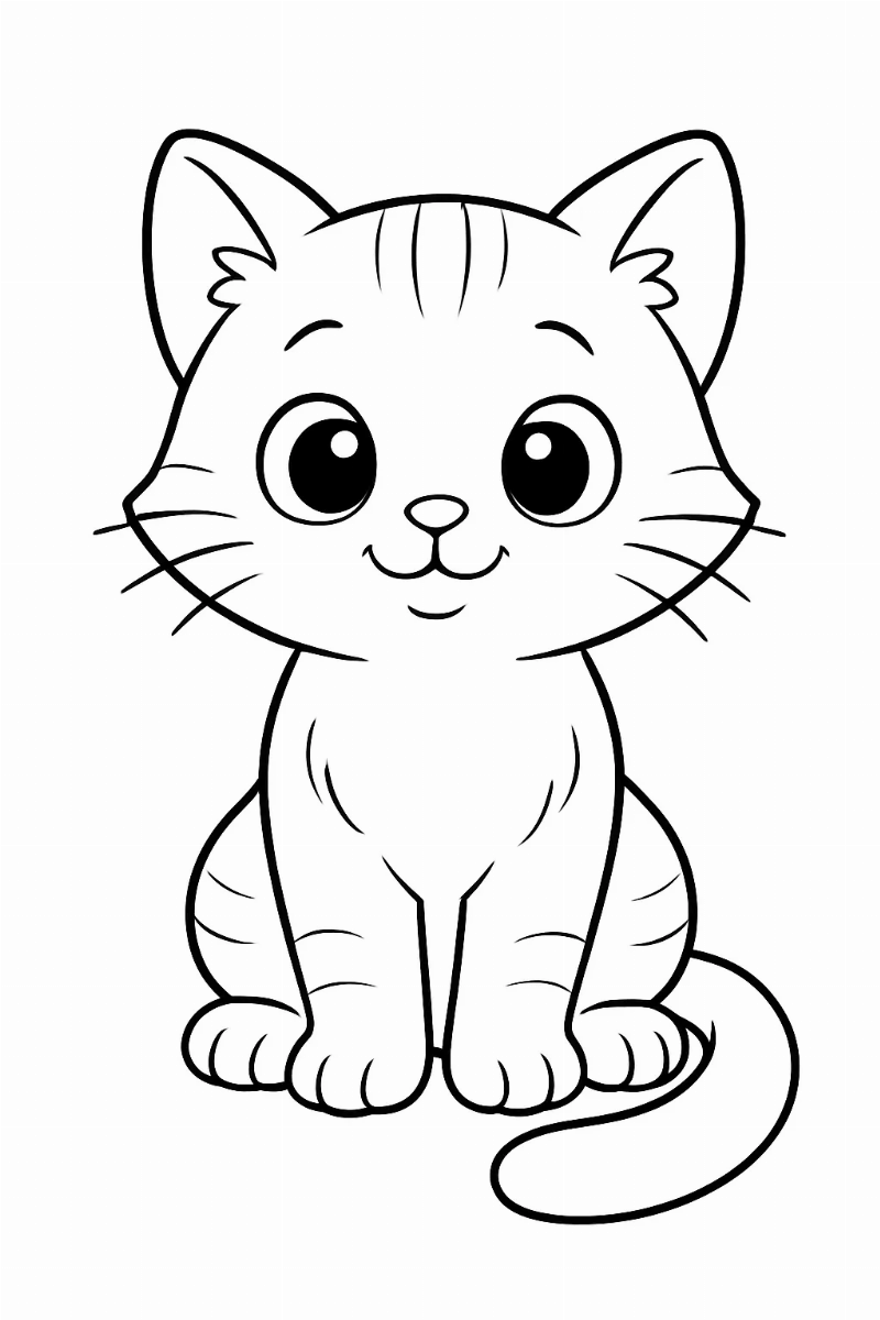 Desenho de Gato Fofo Sentado para Colorir