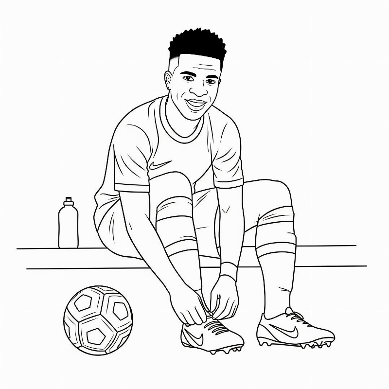 Desenho de Vinícius Júnior Amarrando o Tênis para Colorir