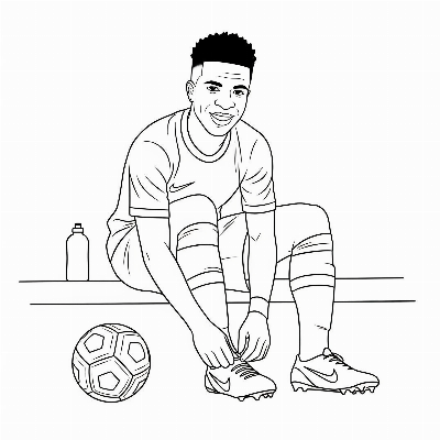 Desenho de Vinícius Júnior Amarrando o Tênis para Colorir